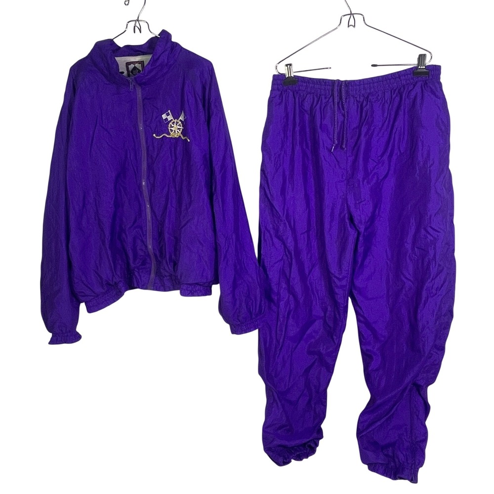 Vintage Basic Rituals Purple Nylon Windbreaker Tracksuit Set Nautical 90s Large